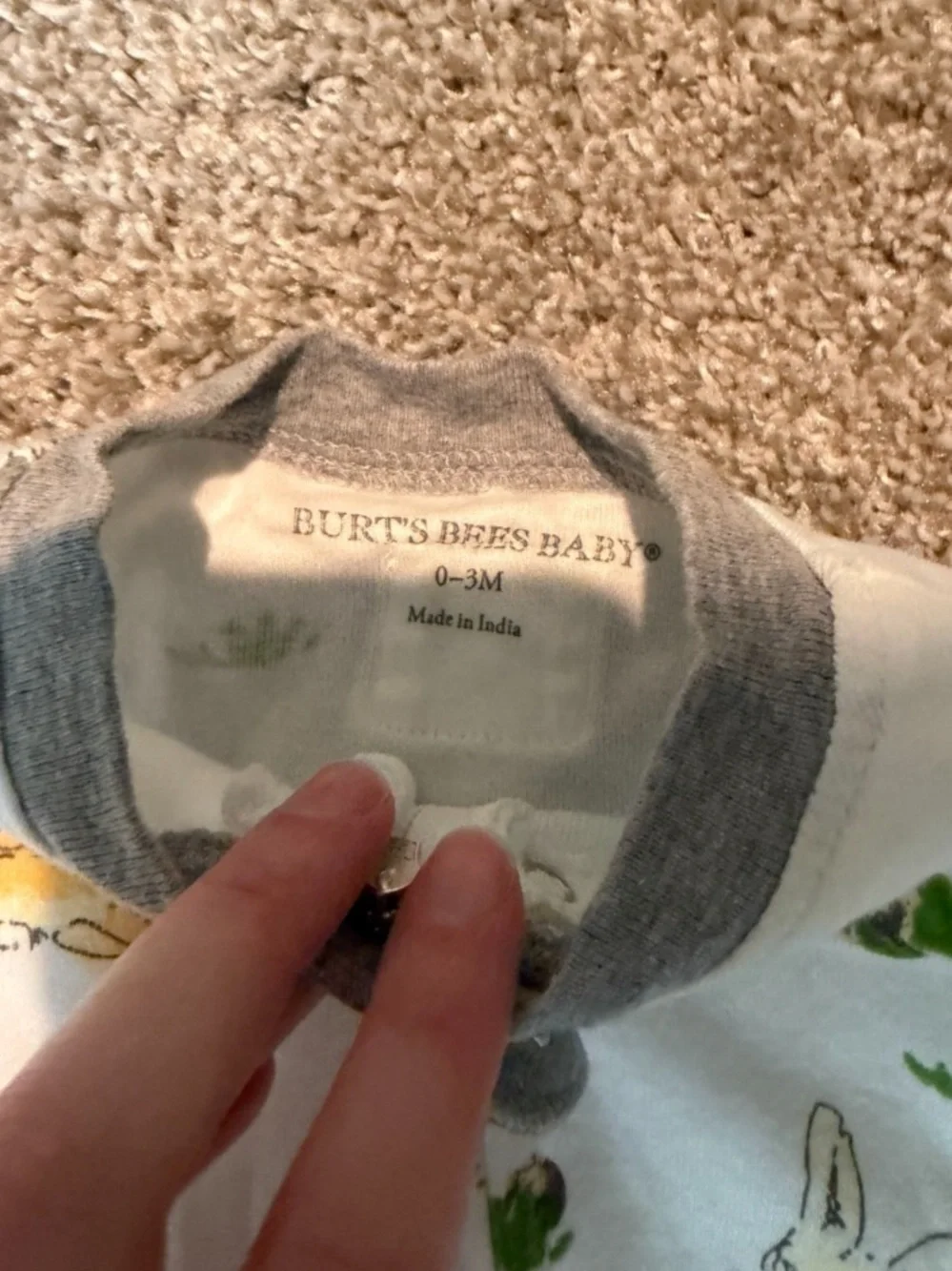 Burt's Bees Baby White Footed One-Piece with Yellow & Gray Bunny Print